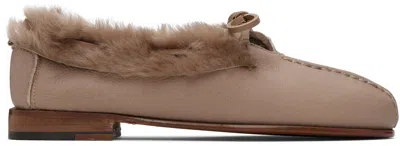 Hereu Taupe Tilla Shearling Loafers In Brown