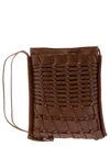Hereu Trena Brown Flat Square Crossbody Bag In Handwoven Leather Woman In Leather Brown