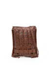 Hereu Trena Brown Flat Square Crossbody Bag In Handwoven Leather Woman
