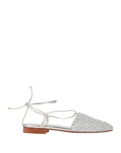 Hereu Woman Ballet Flats Silver Size 6 Leather, Textile Fibers