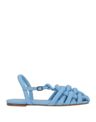 Hereu Woman Sandals Pastel Blue Size 11 Leather