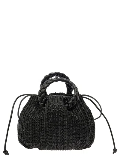 HEREU WOVEN BOMBON BLACK HANDBAG WITH BRAIDED HANDLES IN WOVEN LEATHER WOMAN