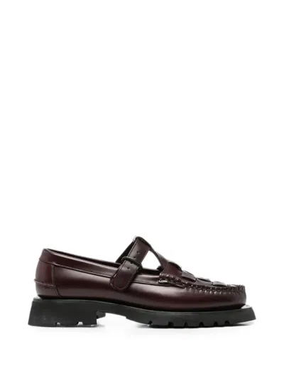 Hereu Soller Leather Loafers Closed Toe Chunky Heel In Brown