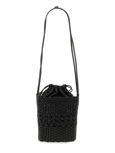 Hereu Woven Calf Leather Bag With Drawstring Closure In Black