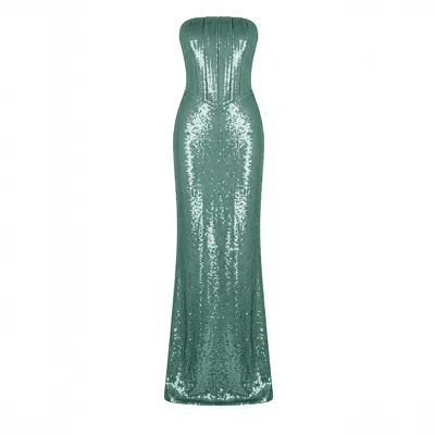 Herfetch Women's Green Maxi Metallic Dress- Grenn