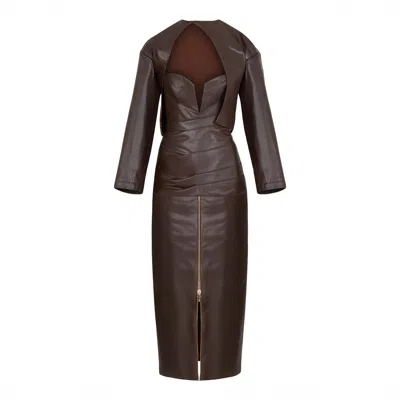 Herfetch Women's Midi Power Dress-brown