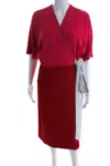 Herion Women's V-neck Short Sleeves Color Block Wrap Mini Dress In Pink