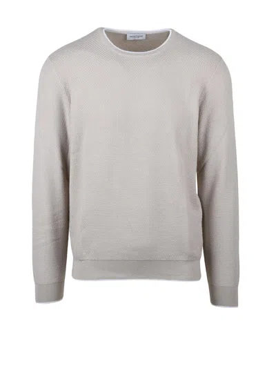 Heritage Beige Crew Neck Cotton Sweater In Silver