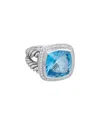 Heritage David Yurman David Yurman Albion Silver 17.35 Ct. Tw. Diamond & Hampton Blue Topaz Ring (authentic )