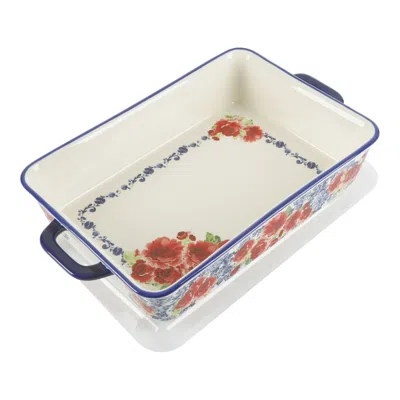 Heritage Floral Ceramic Baker With Lid, 9" X 13"