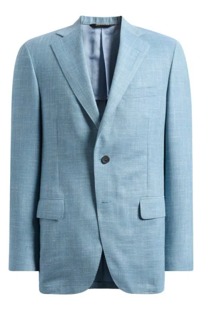 Heritage Gold Aqua Blue Slub Wool Blend Twill Sport Coat In Gray