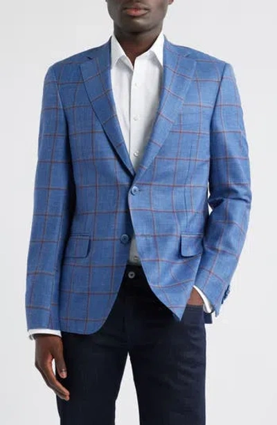 Heritage Gold Blue Windowpane Check Wool Blend Sport Coat In Animal Print
