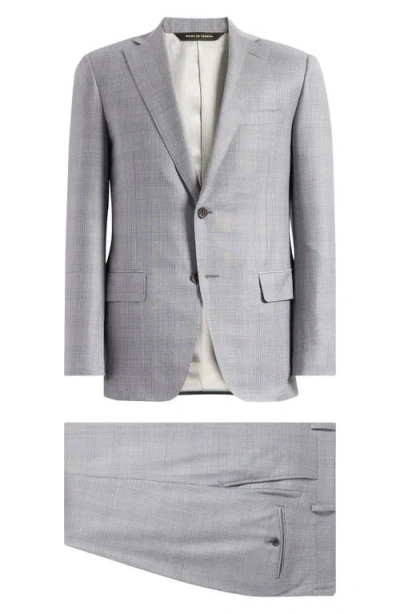 Heritage Gold Classic Fit Super 130s Grey Plaid Wool Suit In Gray