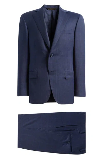 Heritage Gold Dark Blue Windowpane Check Wool Suit
