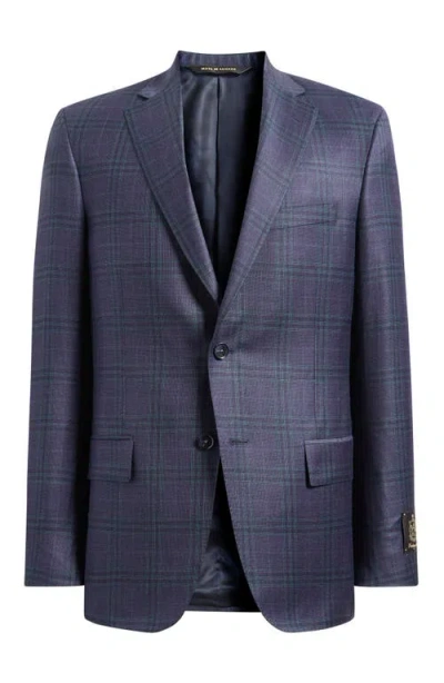 Heritage Gold Milano Contemporary Fit Purple Plaid Super 130s Wool Sport Coat In Blue