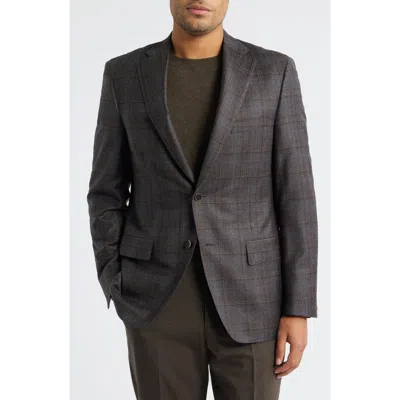 Heritage Gold Milano Regular Fit Brown Shadow Plaid Super 130s Wool Sport Coat In Black
