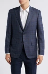 Heritage Gold Navy Plaid Super 130s Wool Sport Coat In Blue