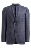 Heritage Gold Navy Plaid Super 130s Wool Sport Coat In Blue
