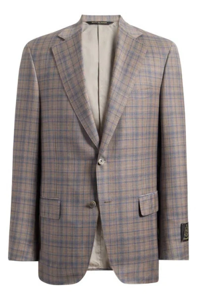 Heritage Gold Tan & Blue Double Check Slub Wool Sport Coat In Brown