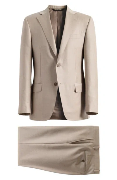 Heritage Gold Tan Wool & Cashmere Serge Suit In Brown