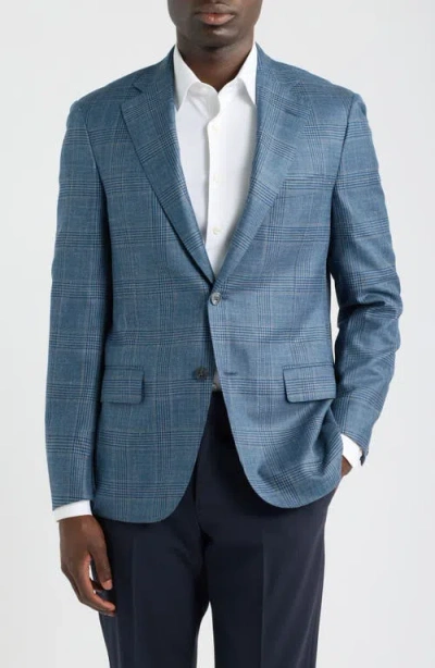 Heritage Gold Teal & Blue Plaid Slub Wool Blend Sport Coat