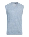 Heritage Man Sweater Azure Size 40 Linen, Silk In Blue