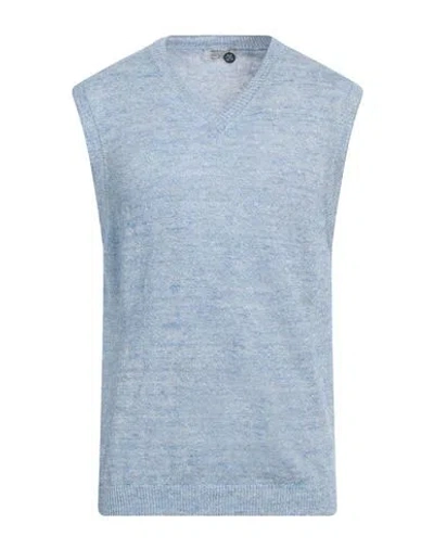 Heritage Man Sweater Azure Size 40 Linen, Silk In Blue