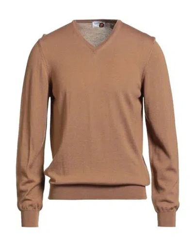 Heritage Man Sweater Camel Size 40 Merino Wool In Brown