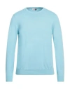 Heritage Man Sweater Turquoise Size 48 Cotton In Blue