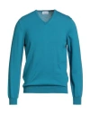 Heritage Man Sweater Turquoise Size 40 Merino Wool In Blue