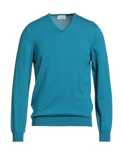 Heritage Man Sweater Turquoise Size 40 Merino Wool In Blue