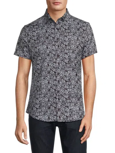 Heritage Report Collection Men's Leaf Print Button Down Collar Shirt In Black
