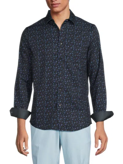 Heritage Report Collection Men's Micro Floral Pattern Shirt In Navy