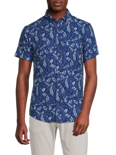 Heritage Report Collection Men's Palm Leaf Button Down Collar Shirt In Royal Blue