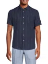 HERITAGE REPORT COLLECTION MEN'S SHORT SLEEVE STRIPED LINEN BUTTON DOWN SHIRT