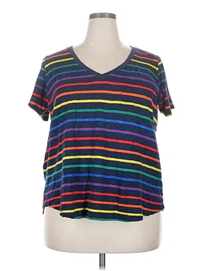 Pre-owned Heritage Short Sleeve Top Blue Stripes Pattern V-neck Tops