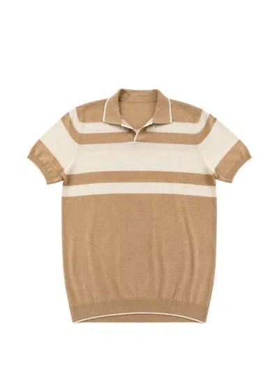 Heritage Striped Short-sleeve Polo Shirt In Brown