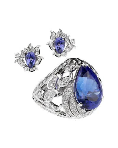 Heritage Van Cleef & Arpels Van Cleef & Arpels 18k 14.97 Ct. Tw. Diamond & Tanzanite Les Jardins Ring & Earrings (authentic Pre-