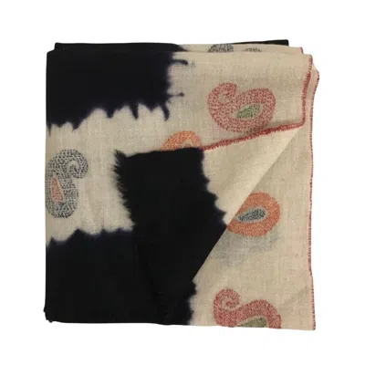 Heritagemoda Men's Neutrals / Blue / White Handmade Navy Blue And Ivory Pure Pashmina Scarf In Multi