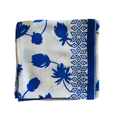 Heritagemoda Neutrals / Rose Gold Champagne Pink And Blue Women's Hand-block Printed Silk Scarf