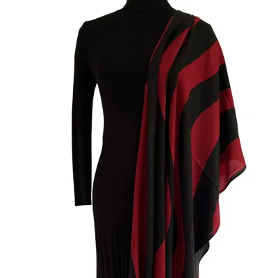 Heritagemoda Women's Black / Red Hand Painted Black And Bordeaux-red Wool Silk Scarf