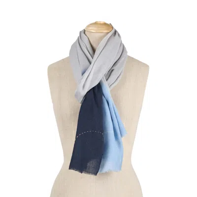 Heritagemoda Women's Blue / Grey / Neutrals Ombré Misty Horizon Wool Scarf In Gray