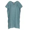 Heritagemoda Women's Blue Handwoven Cotton Turquoise Check Kaftan – Breezy, Elegant, Artisanal