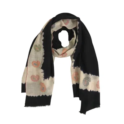 Heritagemoda Women's Blue / Neutrals Navy Blue And Ivory Cashmere Embroidery Scarf Size