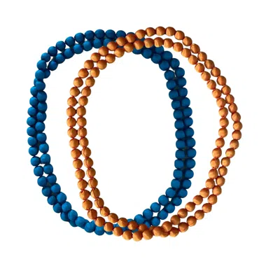 Heritagemoda Women's Blue / Orange Handcrafted Silk Beads Orange And Teal Necklaces In Blue/orange