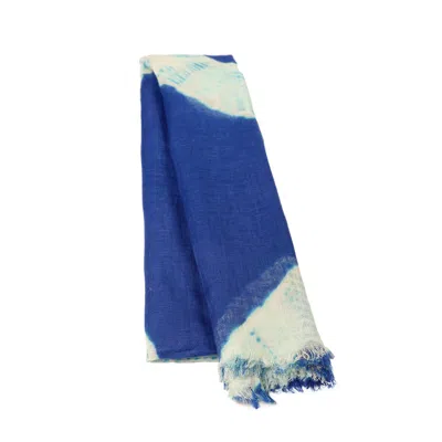 Heritagemoda Women's Blue / White Handmade Marrakech Blue Tie-dye Linen Scarf In Multi