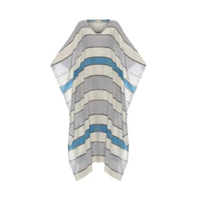 Heritagemoda Women's Blue / White Riviera Stripe Handwoven Sheer Cotton Kaftan With Blue & Light Grey Stripes In Multi