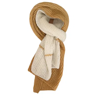 Heritagemoda Women's Gold / Brown / White Golden Brown And White Handmade Soft Alpaca Scarf In Gold/brown/white