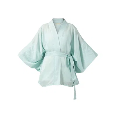 Heritagemoda Women's Green / Blue Short Versatile Kimono In Light Turquoise – Organic Peace Silk & Organic Cotton
