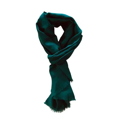 Heritagemoda Women's Green / Neutrals Featherlight Midnight Green Handwoven Wool Silk Scarf